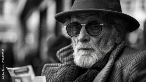 Portrait of an Elderly Man. Capturing Dignity in a Black and White Image, Depicting the Weathered Features of an Aging Soul Amidst the Challenges of Urban Life