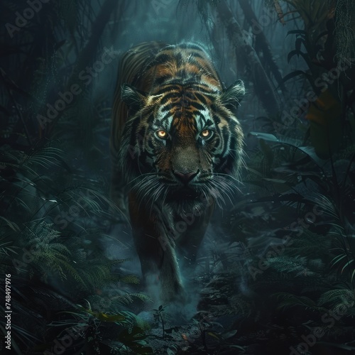 Tiger in the Wilderness. Powerful Portrait of the Wild Feline. Capturing the Beauty and Intensity of Nature s Most Magnificent Predator