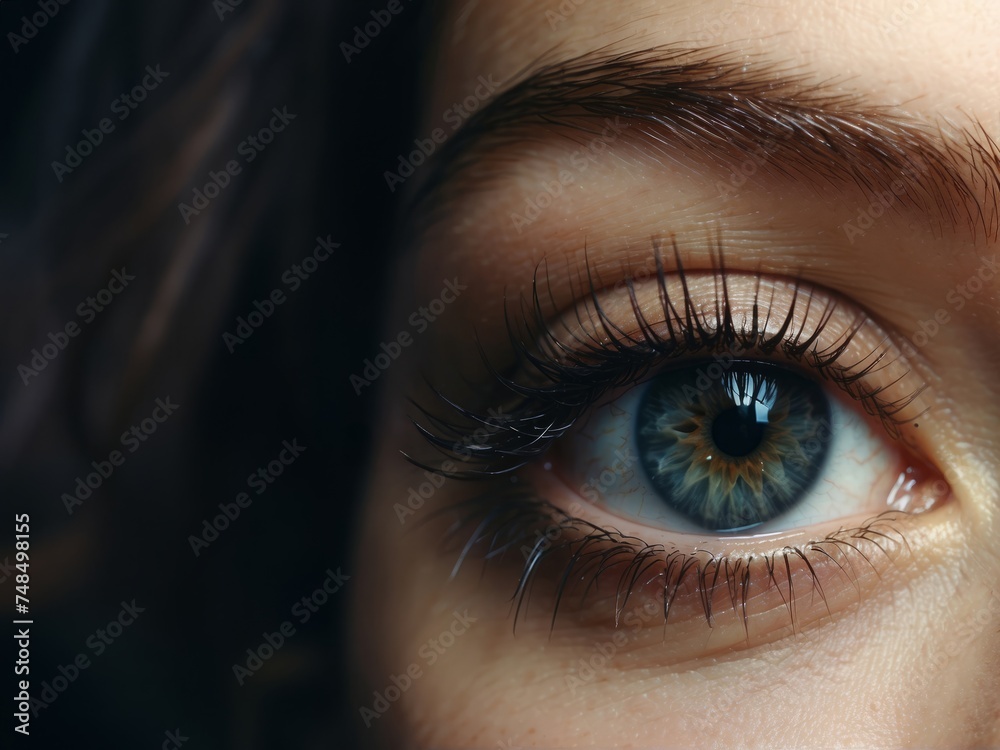 Close-up portrait of a beautiful woman's eye with long eyelashes