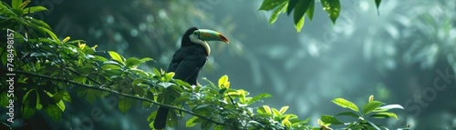 Colorful Avian Wonders. Stunning Toucan of the Tropics Perched Amidst the Lush Greenery of the Forest Capturing the Beauty and Diversity of Nature s Feathered Creatures