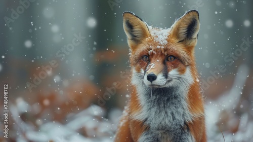 Red Fox in Snow. Captivating Portrait of a Wild Fox Amidst a Winter Wonderland. With its Bright Red Fur Contrasting Against the White Snow