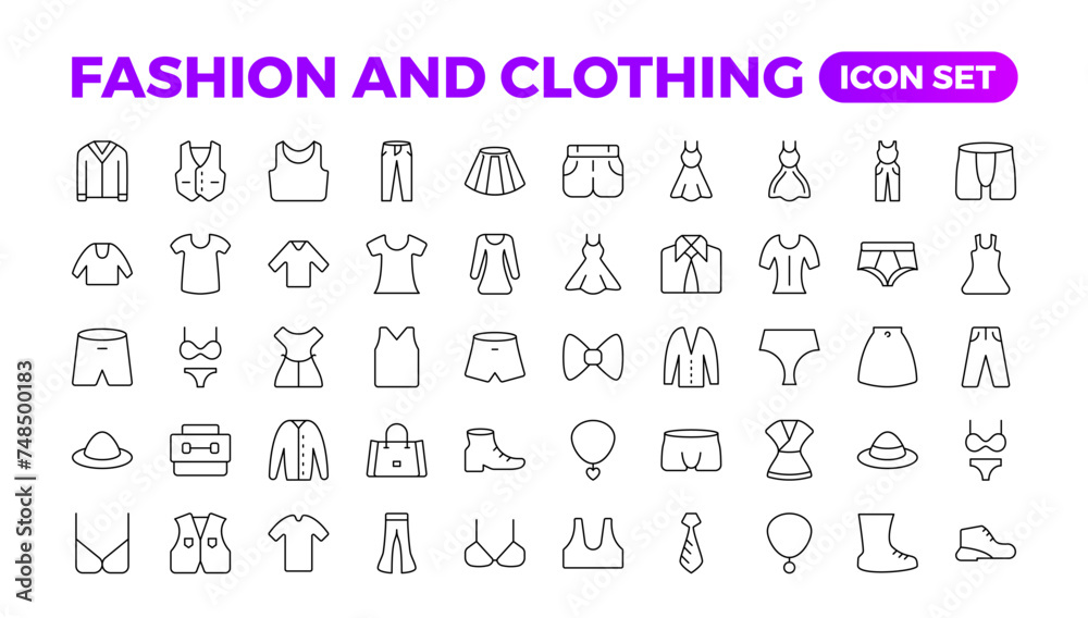 Set of line icons related to fashion, sewing, and clothing. Outline icon collection. clothes and cloth elements - minimal thin line web icon set. Outline editable icons collection. Dress,polo t-shirt