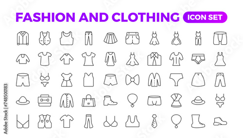 Set of line icons related to fashion, sewing, and clothing. Outline icon collection. clothes and cloth elements - minimal thin line web icon set. Outline editable icons collection. Dress,polo t-shirt
