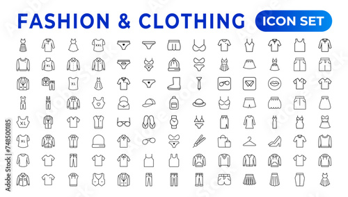 Set of line icons related to fashion, sewing, and clothing. Outline icon collection. clothes and cloth elements - minimal thin line web icon set. Outline editable icons collection. Dress,polo t-shirt