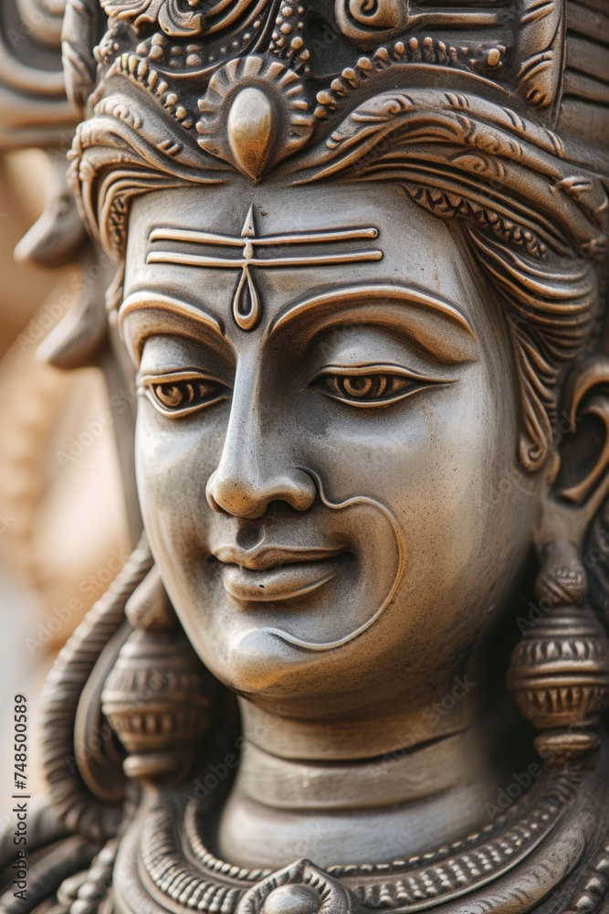 Bronze statue of a smiling Hindu deity. Fictional Character Created By Generated By Generated AI.