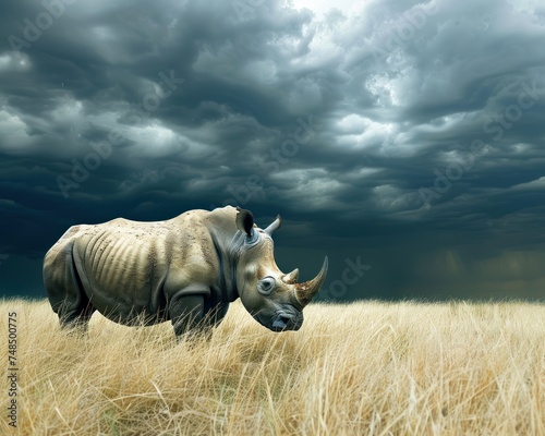 Powerful Rhinoceros in Action Mammal Running Across Savanna Endangered Wildlife Photography Capturing the Strength and Beauty