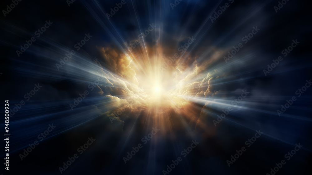 Light in black sky. God light in heaven symbolizing divine presence ...