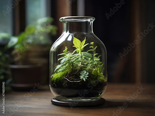 Terrarium jar, eco system with green plants and stones, DIY Terrarium, Gefangene Schönheit: Der Miniaturwald im Glasgefängnis 