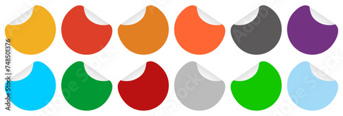 Circle sticker with curled corner set. Vector illustration.