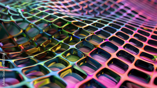 Ferrofluidal Frenzy: Fractal Gridscape. Generative AI