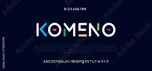KOMENO Sport modern italic alphabet fonts and number. Typography, abstract technology, fashion, digital, future creative logo font. vector illustration photo
