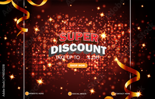 super sale discount template banner with copy space for product sale with abstract gradient dark red background design