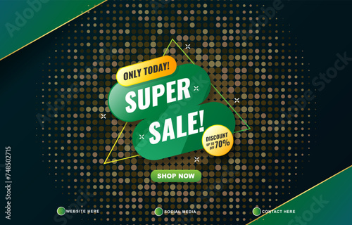 super sale discount template banner with copy space for product sale with abstract gradient dark green background design