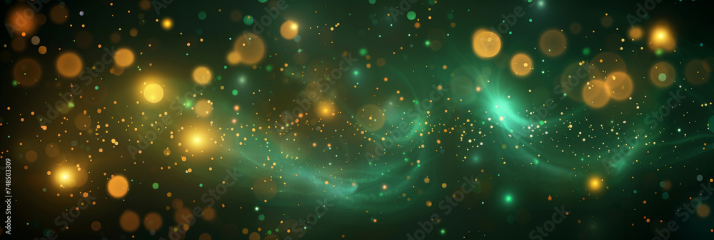 green and gold light bokeh fireworks background,Happy New Year, Beautiful creative holiday background with fireworks and Sparkling on green background, space for text	
