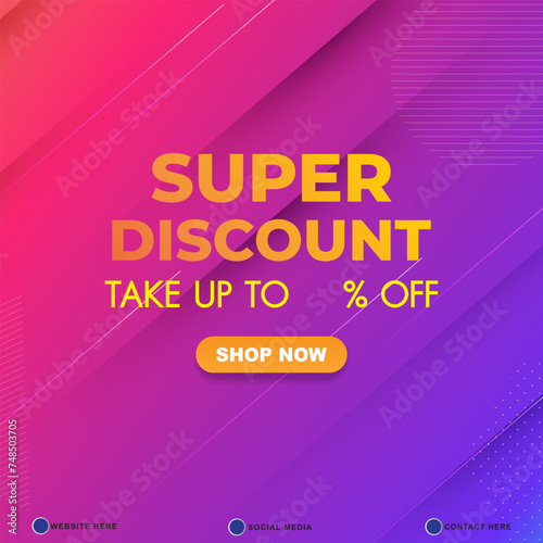 super discount sale template banner with copy space for product sale with abstract gradient purple and blue background design