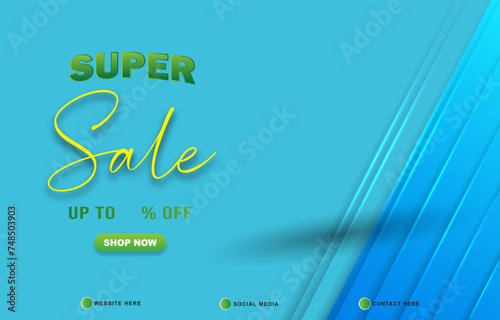 super sale discount template banner with copy space for product sale with abstract gradient blue background design