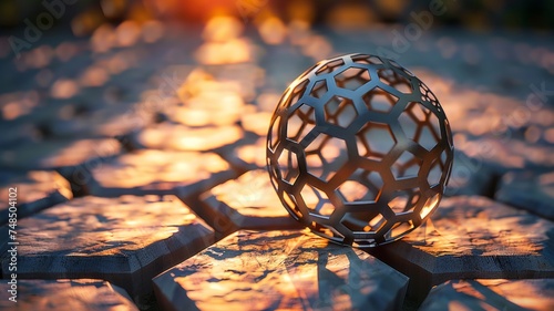 Shadows and light dance across the hexagonal pattern of the trapped ball