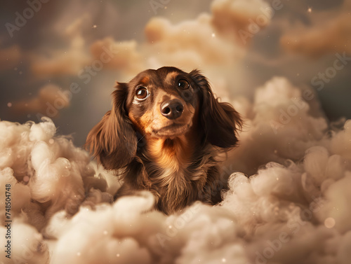Dog in the clouds, generative ai image