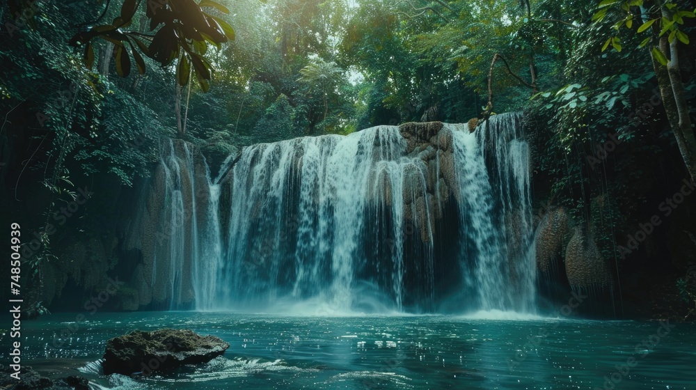 Panoramic beautiful deep forest waterfall in Thailand Panoramic beautiful deep forest waterfall in Thailand