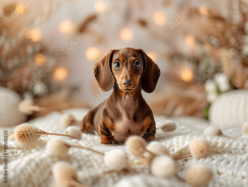 autumn studio portrait of a dog with props, generative ai image