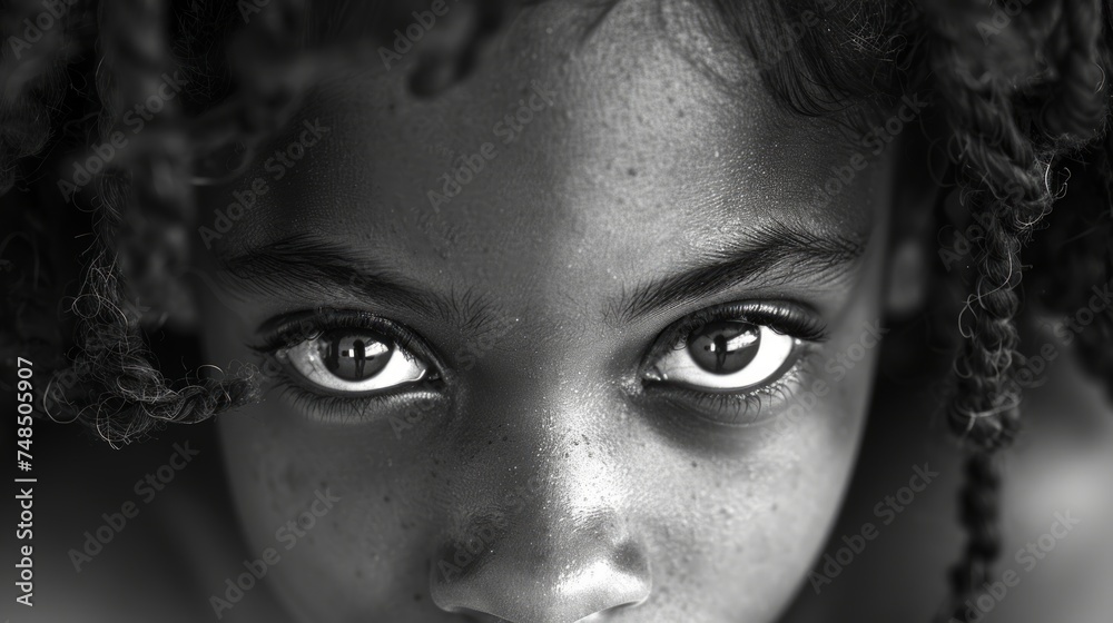A Young African American Girl's Portrait in Black and White Generative AI