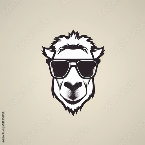 black and white vector logo of camel head wearing glasses on minimalist background. generative ai