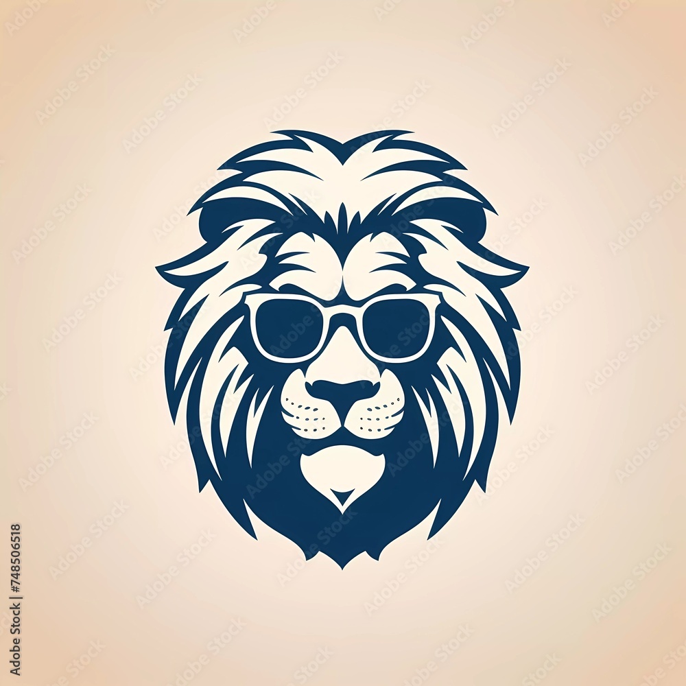 vector logo of a lion head wearing white sunglasses, with a minimalist background. generative ai