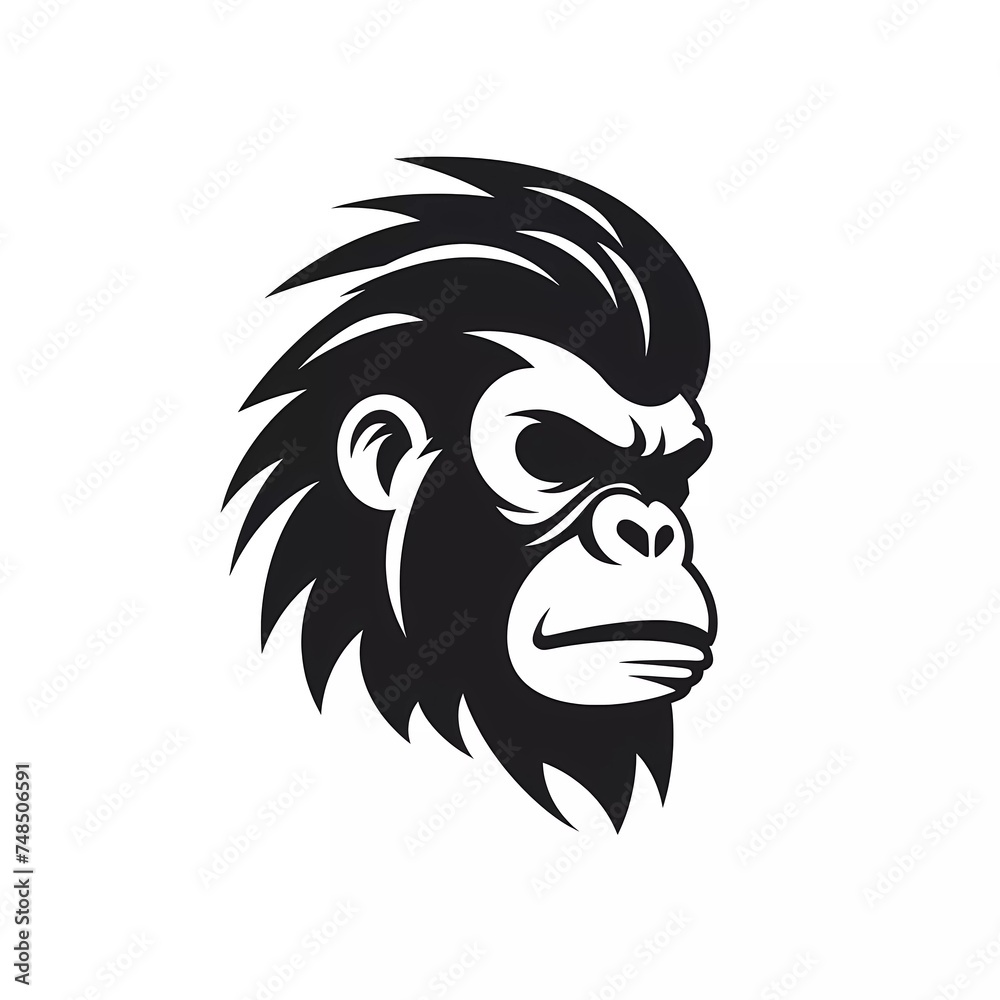 black and white gorilla head vector logo, with minimalist background. generative ai