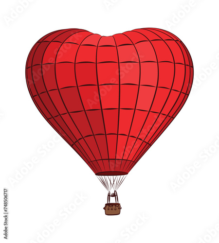 The red hot air balloon in flight.
