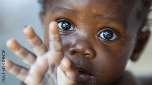 Close-up of a Black Baby's Hand with Leucoderma Generative AI photo