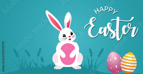 happy Easter day bunny looking Easter egg vector poster