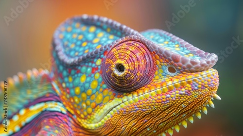 Striking Close-Up of a Vibrant Panther Chameleon Generative AI © Gro