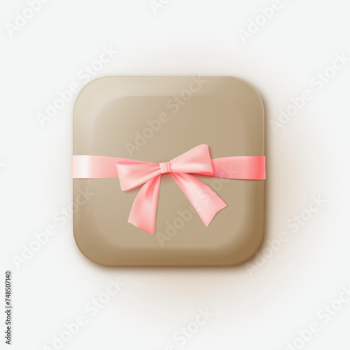 Vector realistic gifts box with pink bow for holiday decoration, presents, festive gift, surprise, decor, isolated on the white background