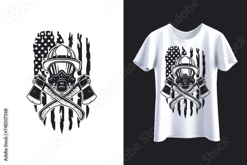 US Firefighter wearing a Gas Mask with Crossed Axes Fire Department, Volunteer, Helmet, Patriotic, Gift, Wife, Dad, 4th of July