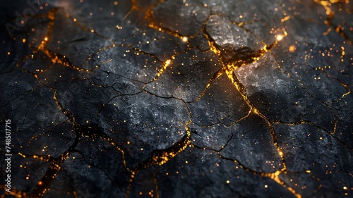 Each fractured surface tells ancient tales, highlighted by gold's warm glow photo