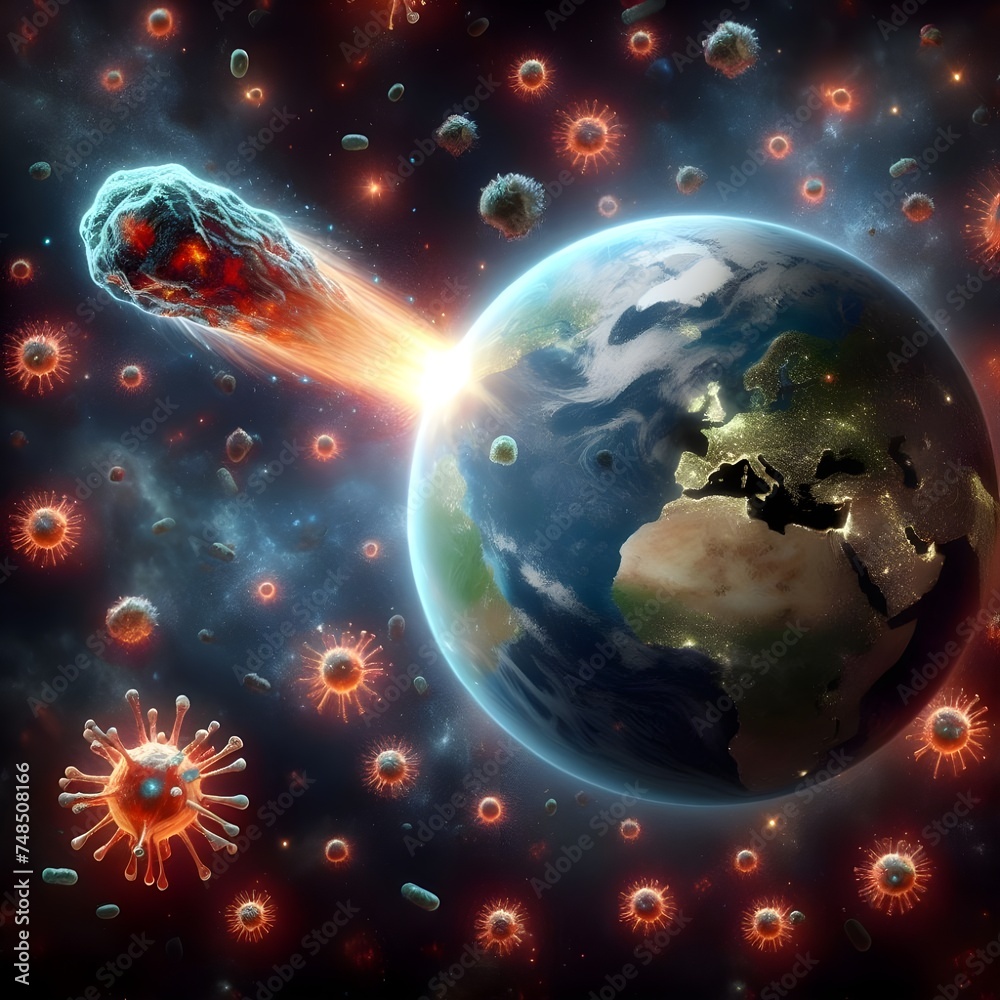 Obraz premium Alien extra-terrestrial life forms, micro-organisms, floating in cosmic space, outer space