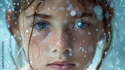 Young Girl Caught in the Rain Generative AI