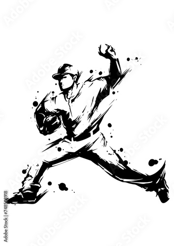 ピッチャーの墨絵