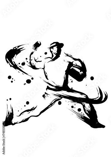 ピッチャーの墨絵