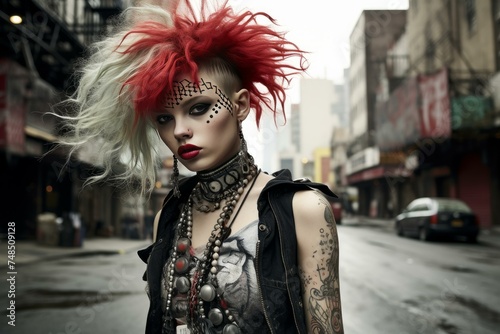 Fashionable Punk girl street. Fashion model style. Generate Ai