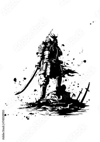 侍の墨絵