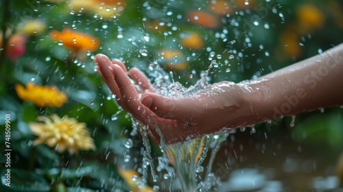 Water Splashing on Hand in Nature Generative AI