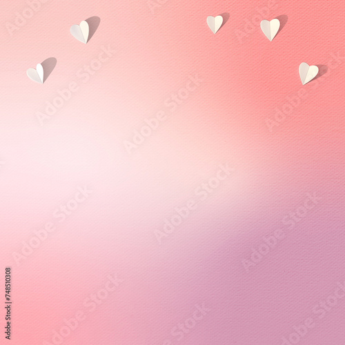 Valentine background decorated with white heart-shaped paper. Place on the corner side On pink canvas paper with space for text © OHishi_Foto