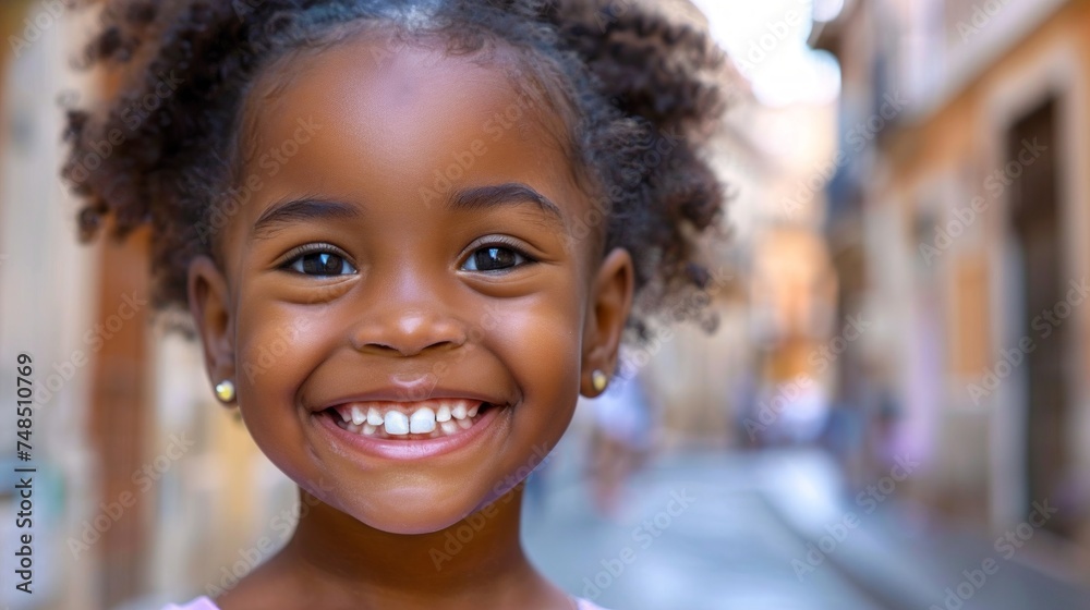 Joyful African American Girl Smiling in the City Generative AI Joyful African American Girl Smiling in the City Generative AI