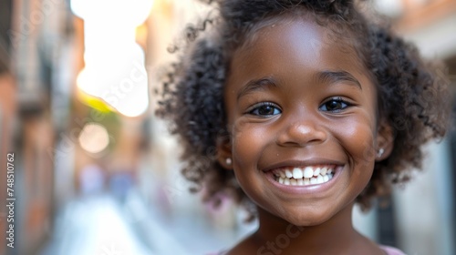 Joyful African American Girl Smiling in the City Generative AI