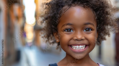 Joyful African American Girl Smiling in the City Generative AI