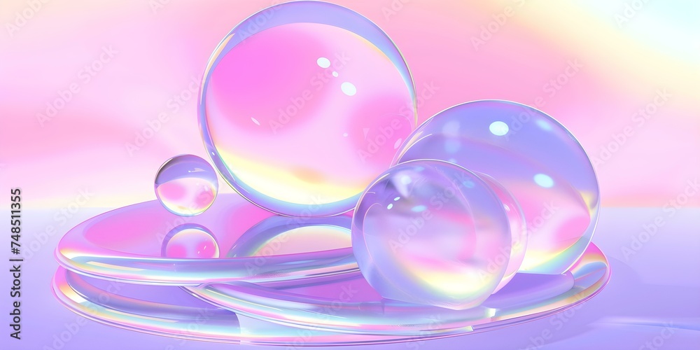 Iridescent Bubbles Floating in a Pastel