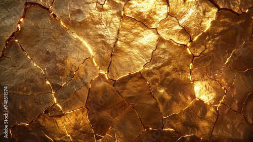 Each fractured surface tells ancient tales, highlighted by gold's warm glow photo