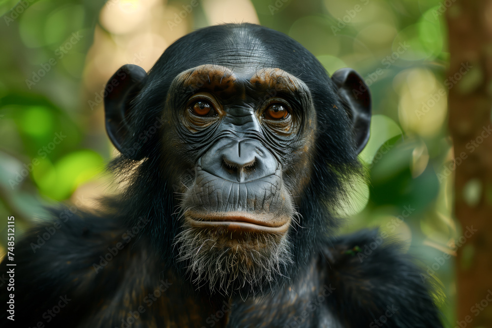 Portrait of a monkey, in a natural, green environment