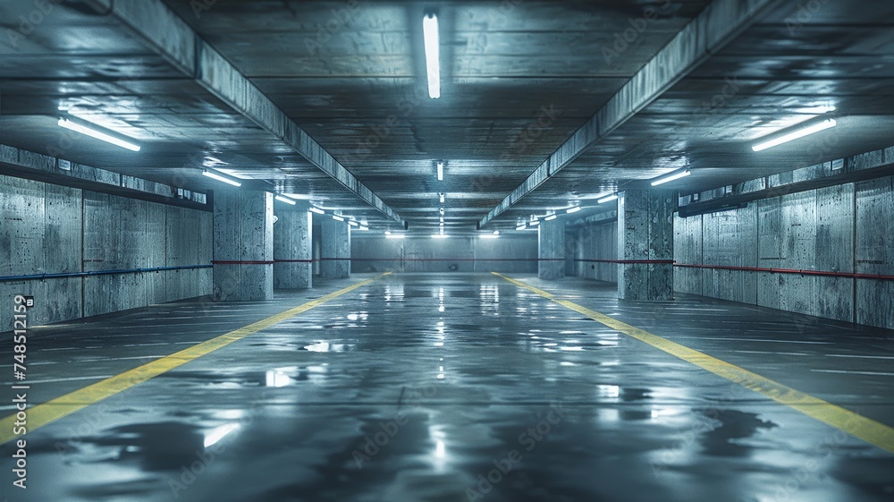 Cold concrete expanse offers repose for vehicles in the urban underground